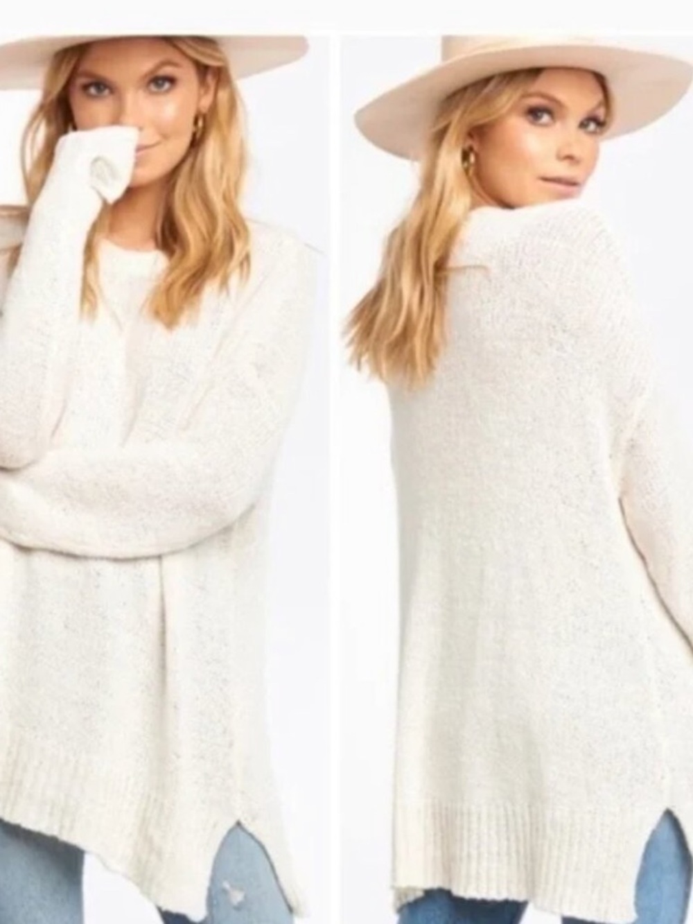 Show Me Your MuMu Cream Oversized Scoopneck Textured Sweater